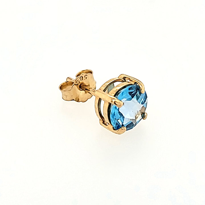 Round Blue Topaz Studs in 14k Gold