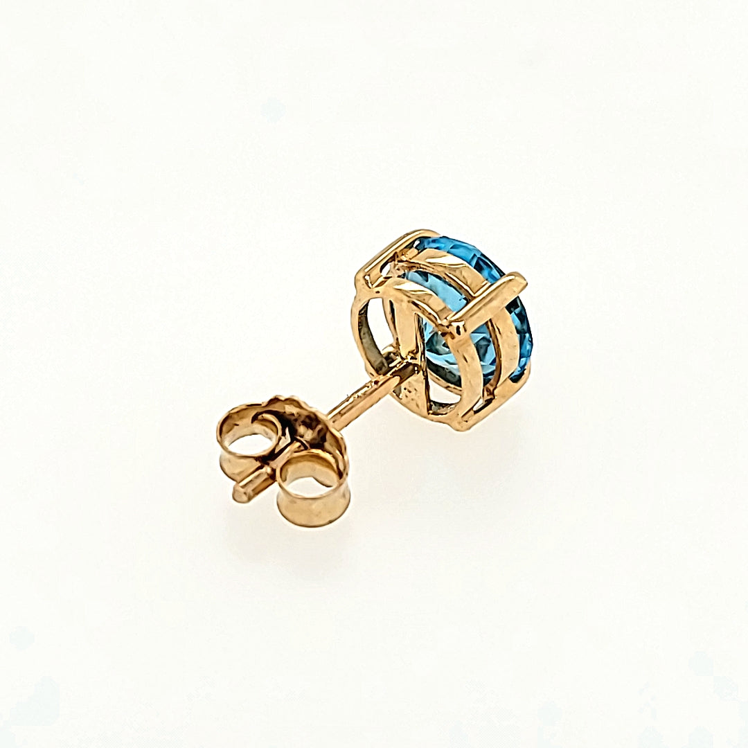 Round Blue Topaz Studs in 14k Gold