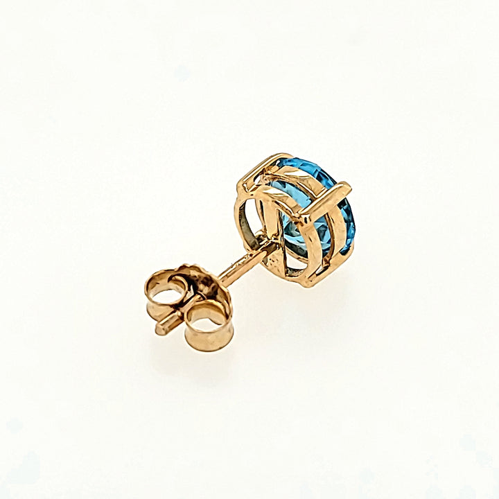 Round Blue Topaz Studs in 14k Gold