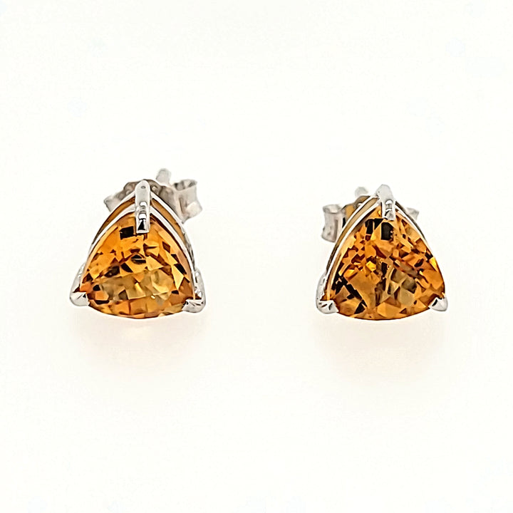 Triangle Cut Citrine Studs in 14k Gold