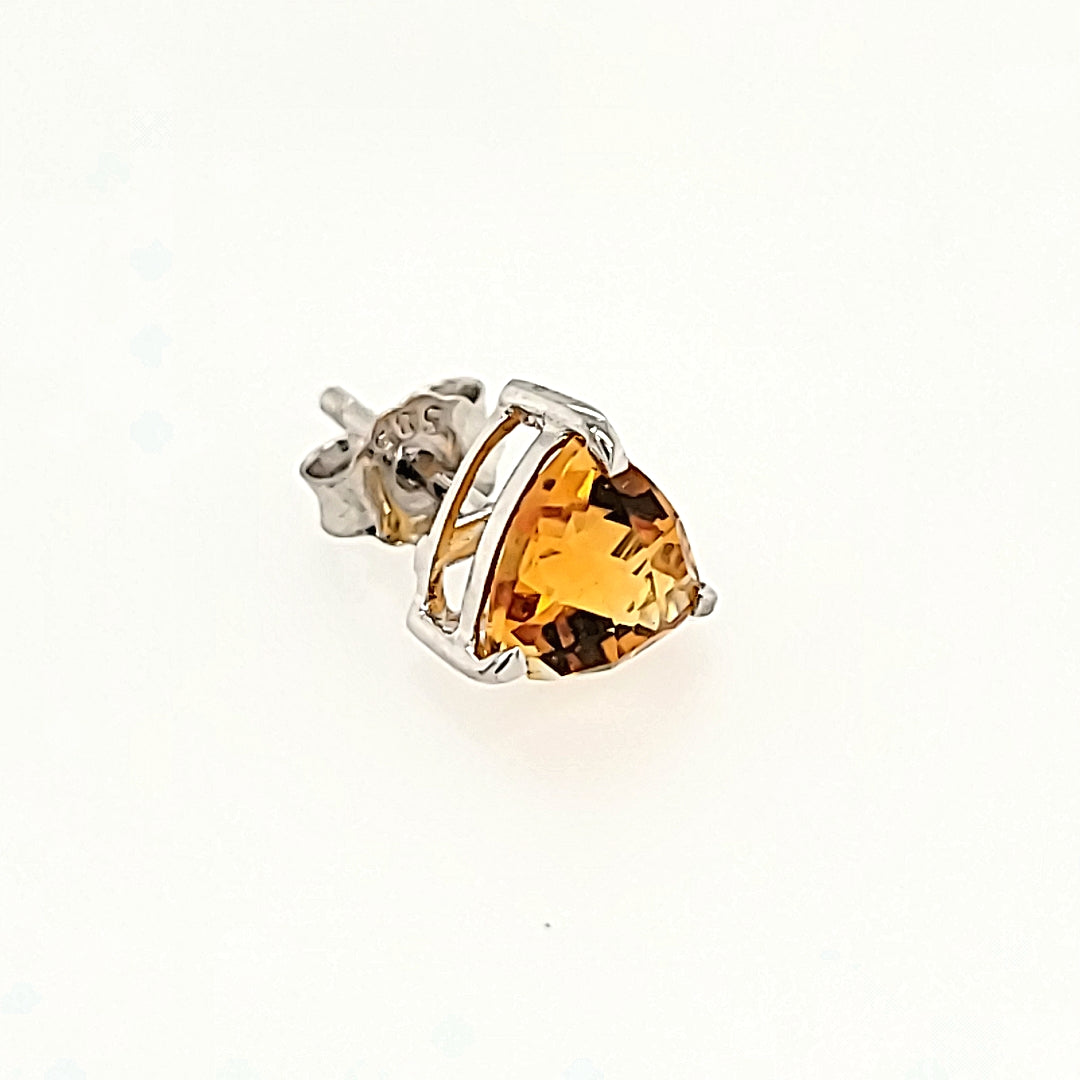 Triangle Cut Citrine Studs in 14k Gold
