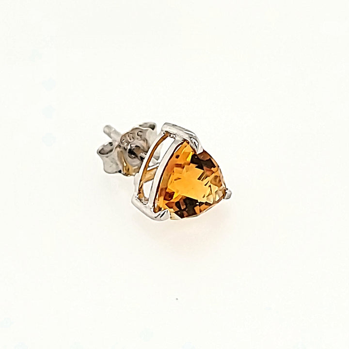 Triangle Cut Citrine Studs in 14k Gold
