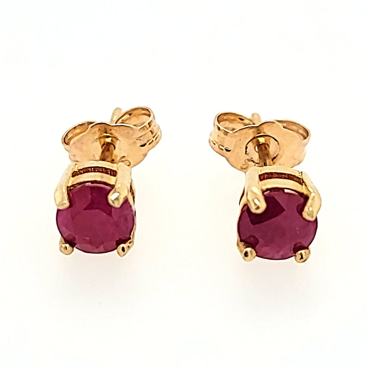 5mm Round Cut Ruby Studs in 14k Gold