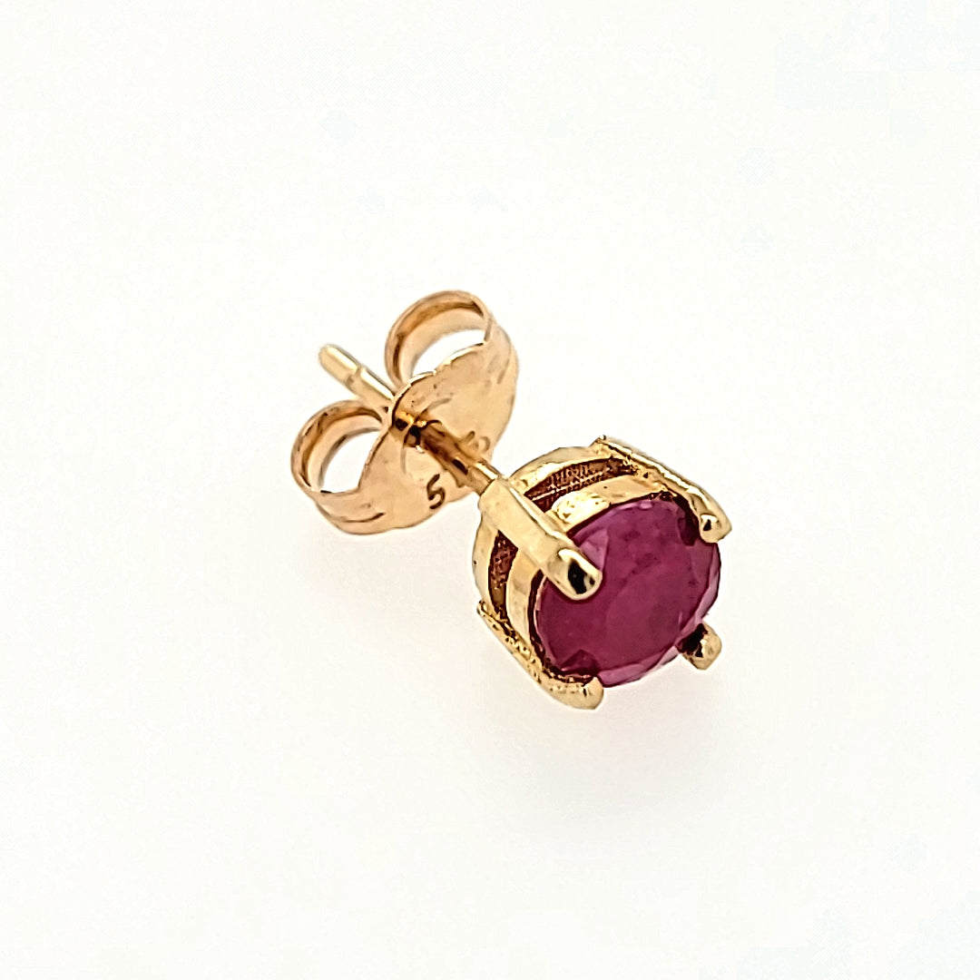 5mm Round Cut Ruby Studs in 14k Gold