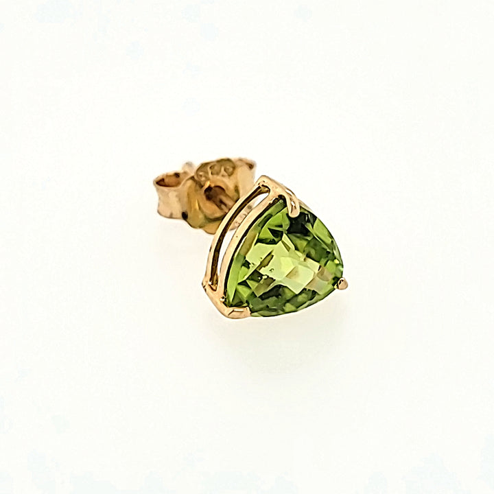 Triangle Cut Peridot Studs in 14k Gold