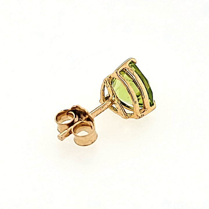 Triangle Cut Peridot Studs in 14k Gold
