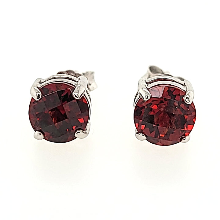 6mm Round Cut Garnet Studs in 14k Gold