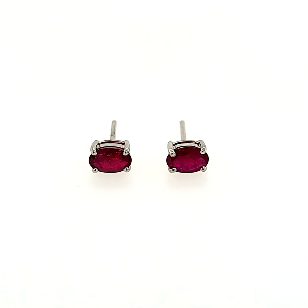 Oval Cut Ruby Studs in 14k Gold