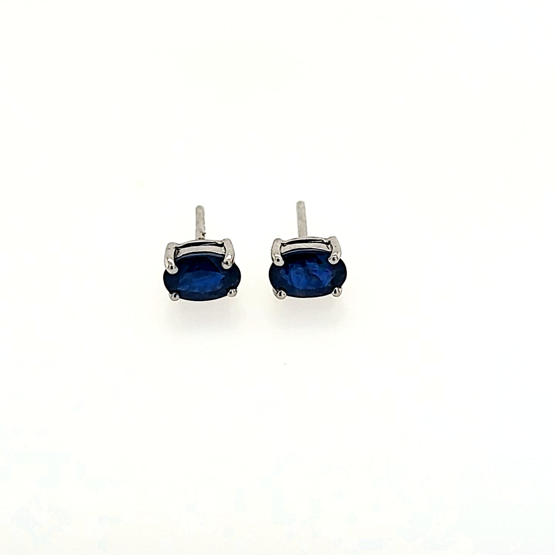 Oval Cut Blue Sapphire Studs in 14k Gold
