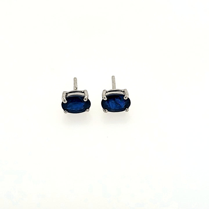 Oval Cut Blue Sapphire Studs in 14k Gold