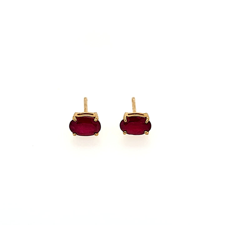 Oval Cut Ruby Studs in 14k Gold