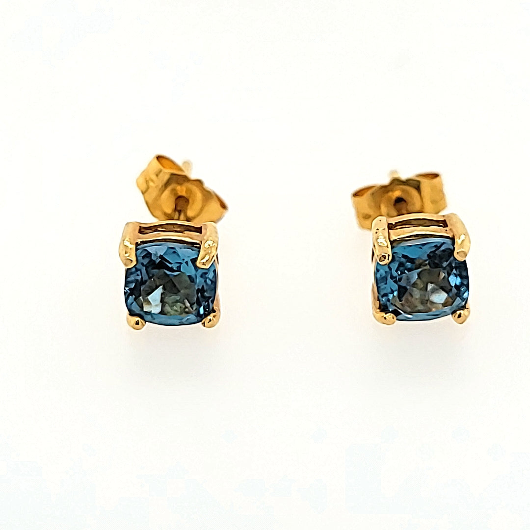 Blue Topaz Studs in 14k Gold
