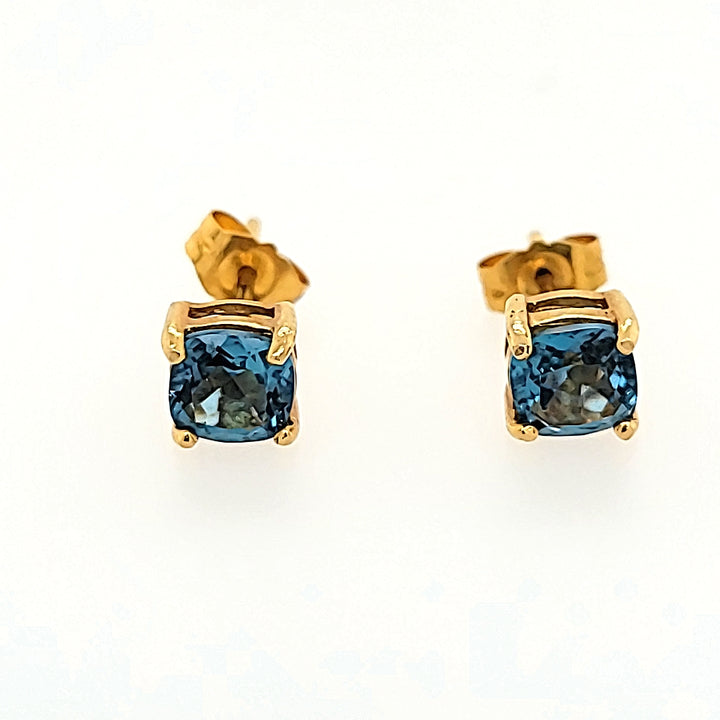 Blue Topaz Studs in 14k Gold
