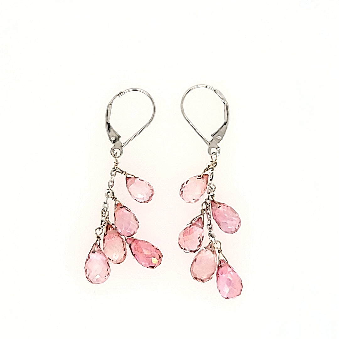 Pink Quartz Earrings in 14k Gold