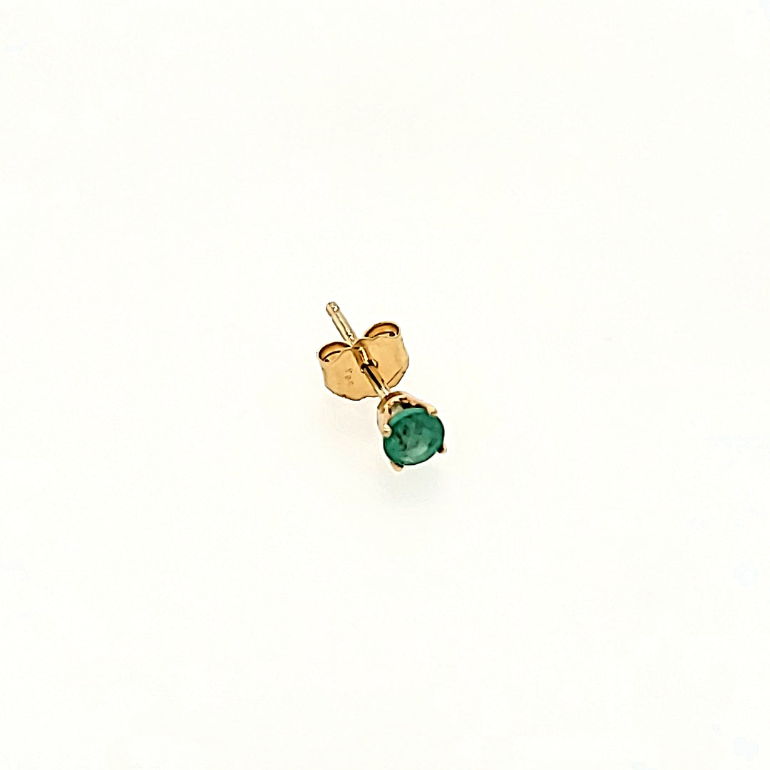 2mm Round Cut Emerald Studs in 14k Gold