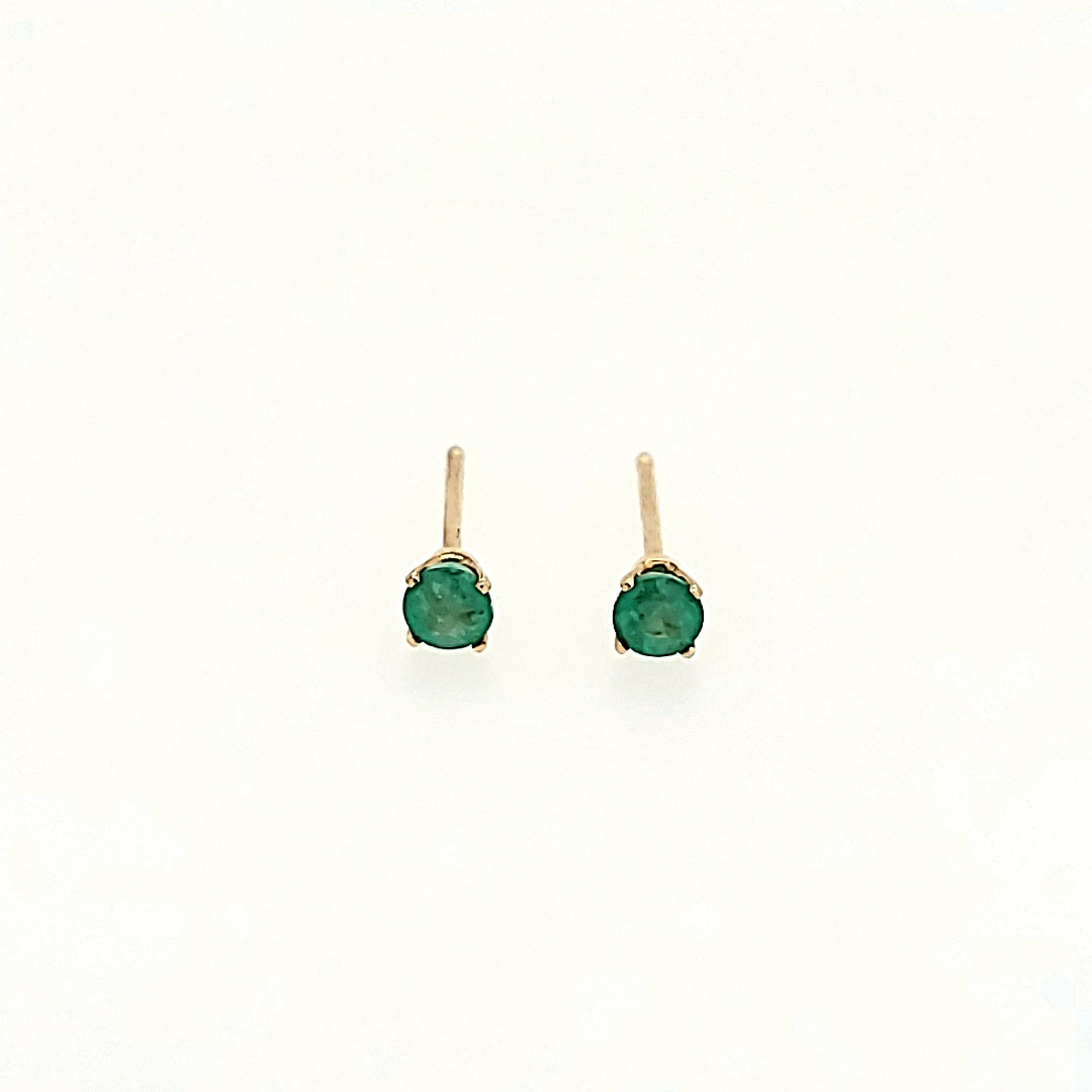 2mm Round Cut Emerald Studs in 14k Gold