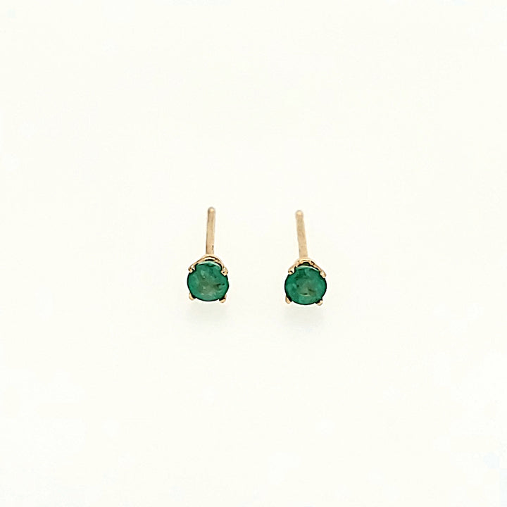 2mm Round Cut Emerald Studs in 14k Gold