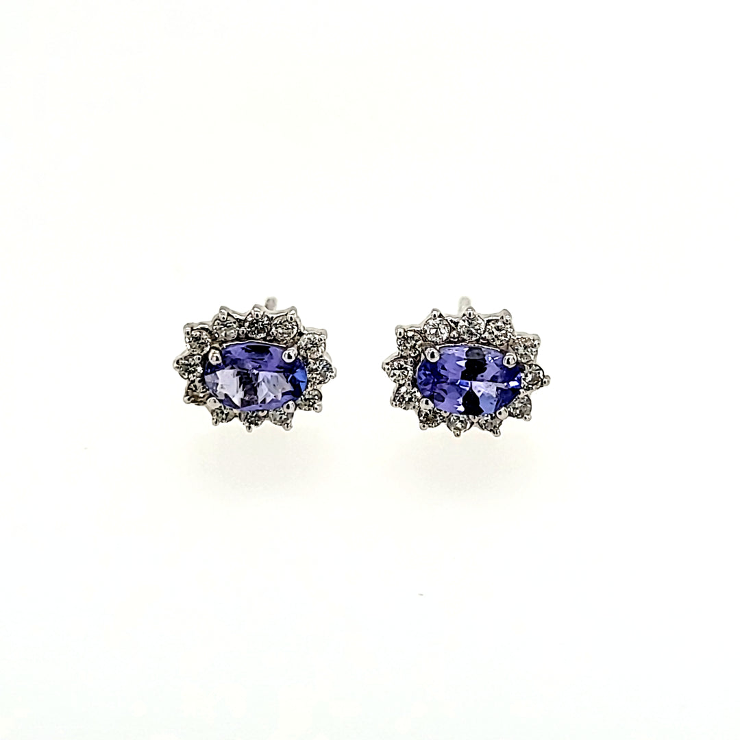 Tanzanite and Diamond Studs in 14k Gold