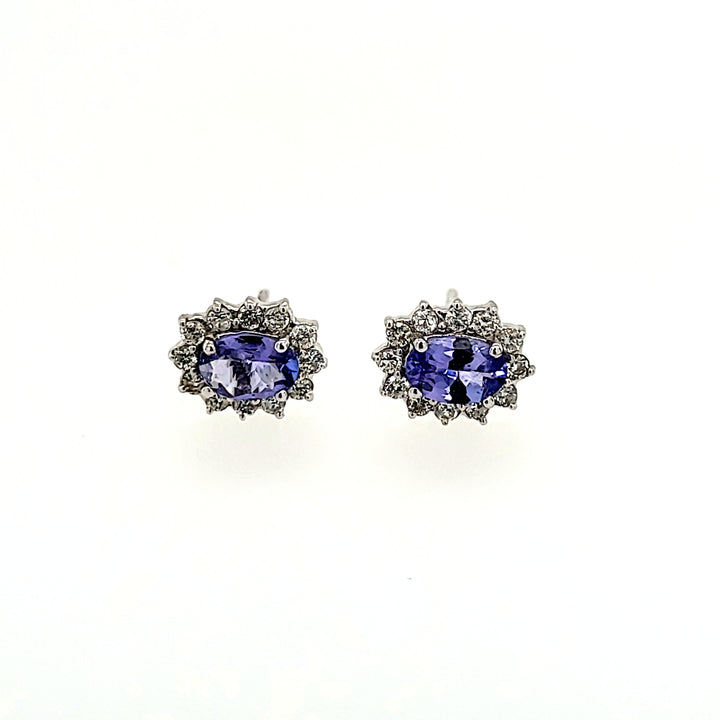 Tanzanite and Diamond Studs in 14k Gold