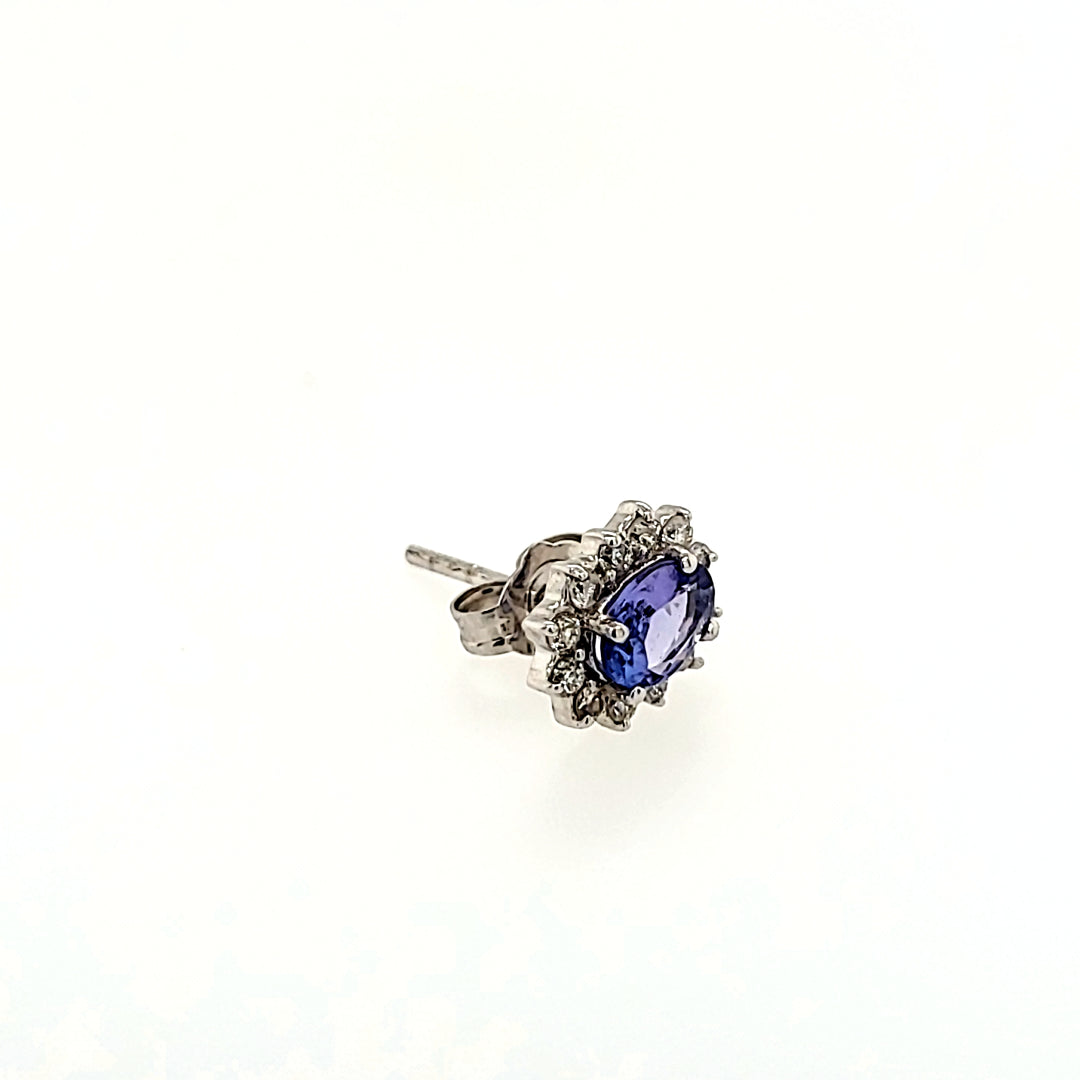 Tanzanite and Diamond Studs in 14k Gold