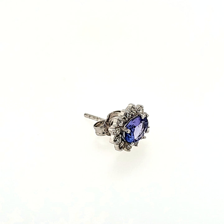 Tanzanite and Diamond Studs in 14k Gold