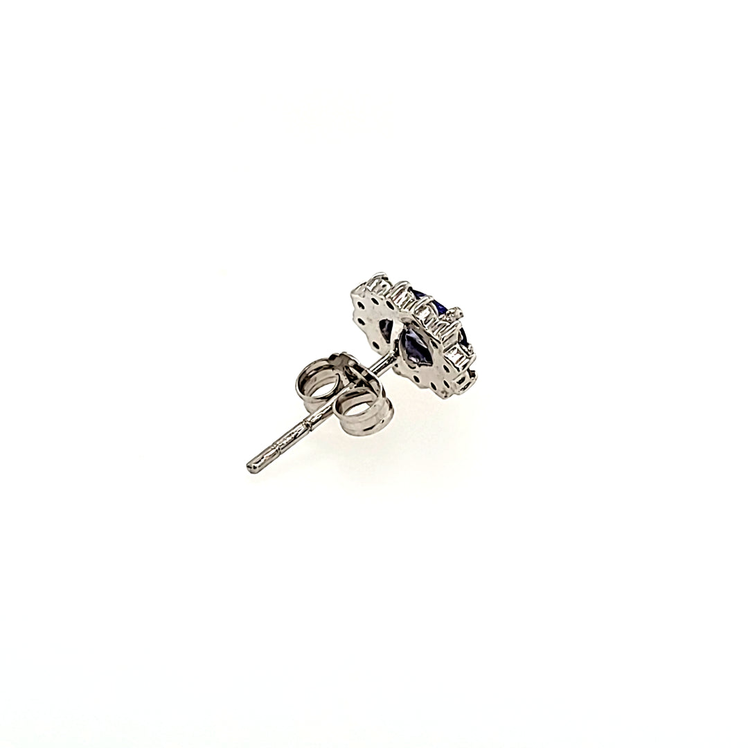 Tanzanite and Diamond Studs in 14k Gold