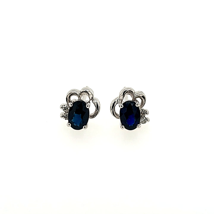 Blue Sapphire Studs with Diamond Accents in 14k Gold