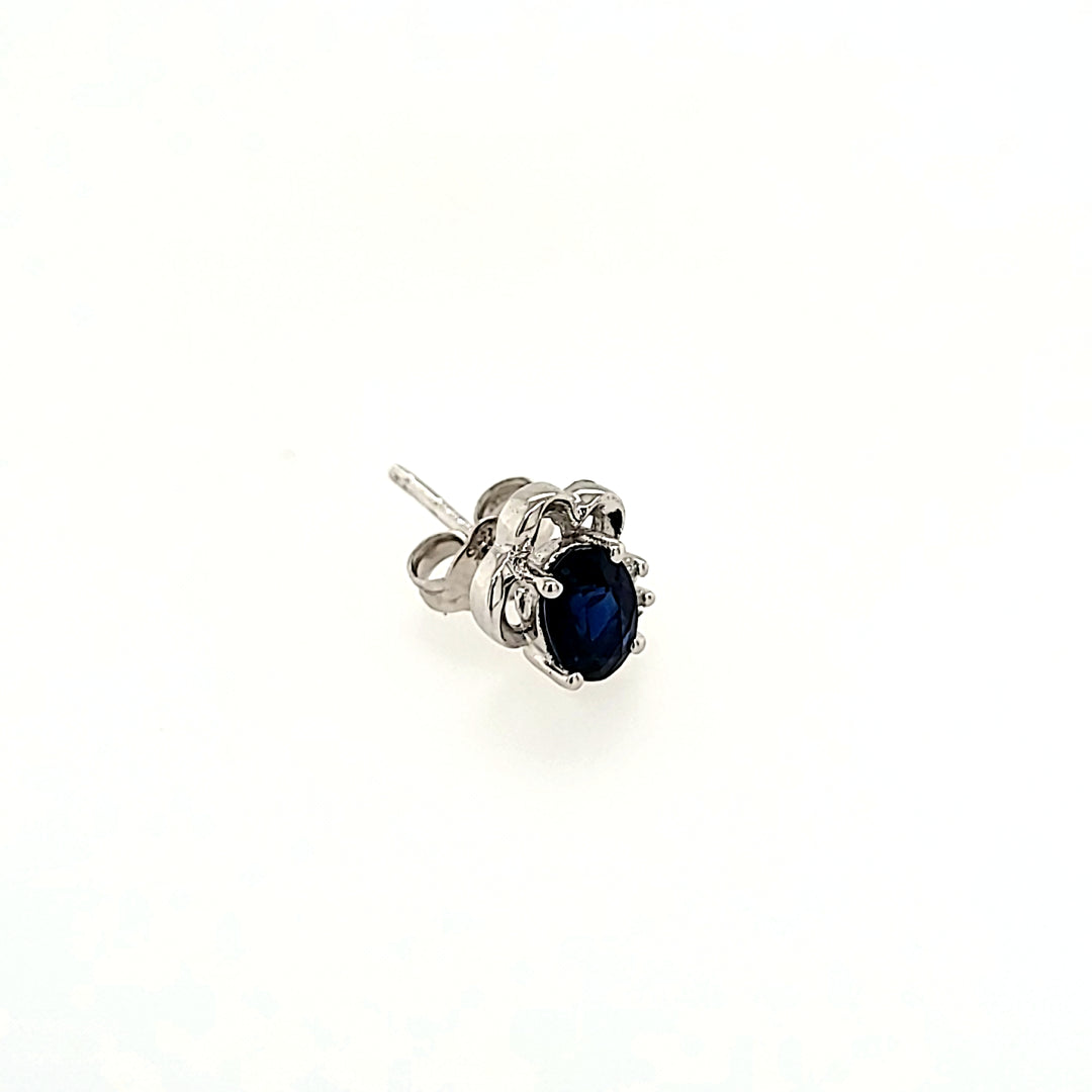 Blue Sapphire Studs with Diamond Accents in 14k Gold