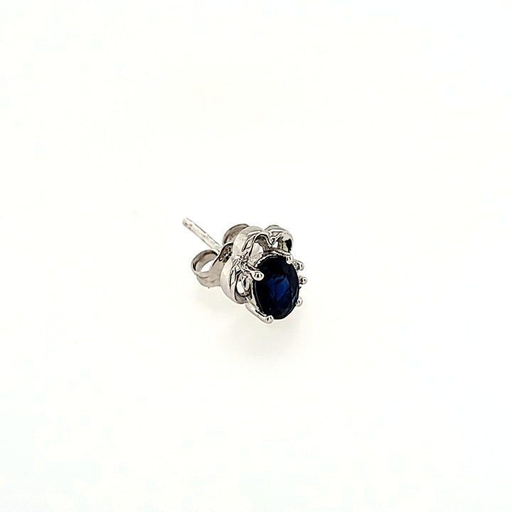 Blue Sapphire Studs with Diamond Accents in 14k Gold
