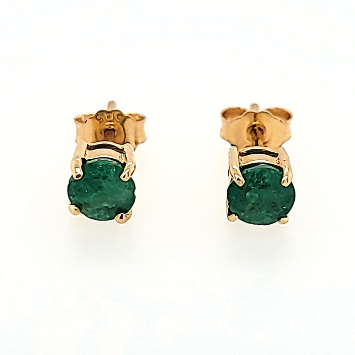 4.5mm Round Cut Emerald Studs in 14k Gold