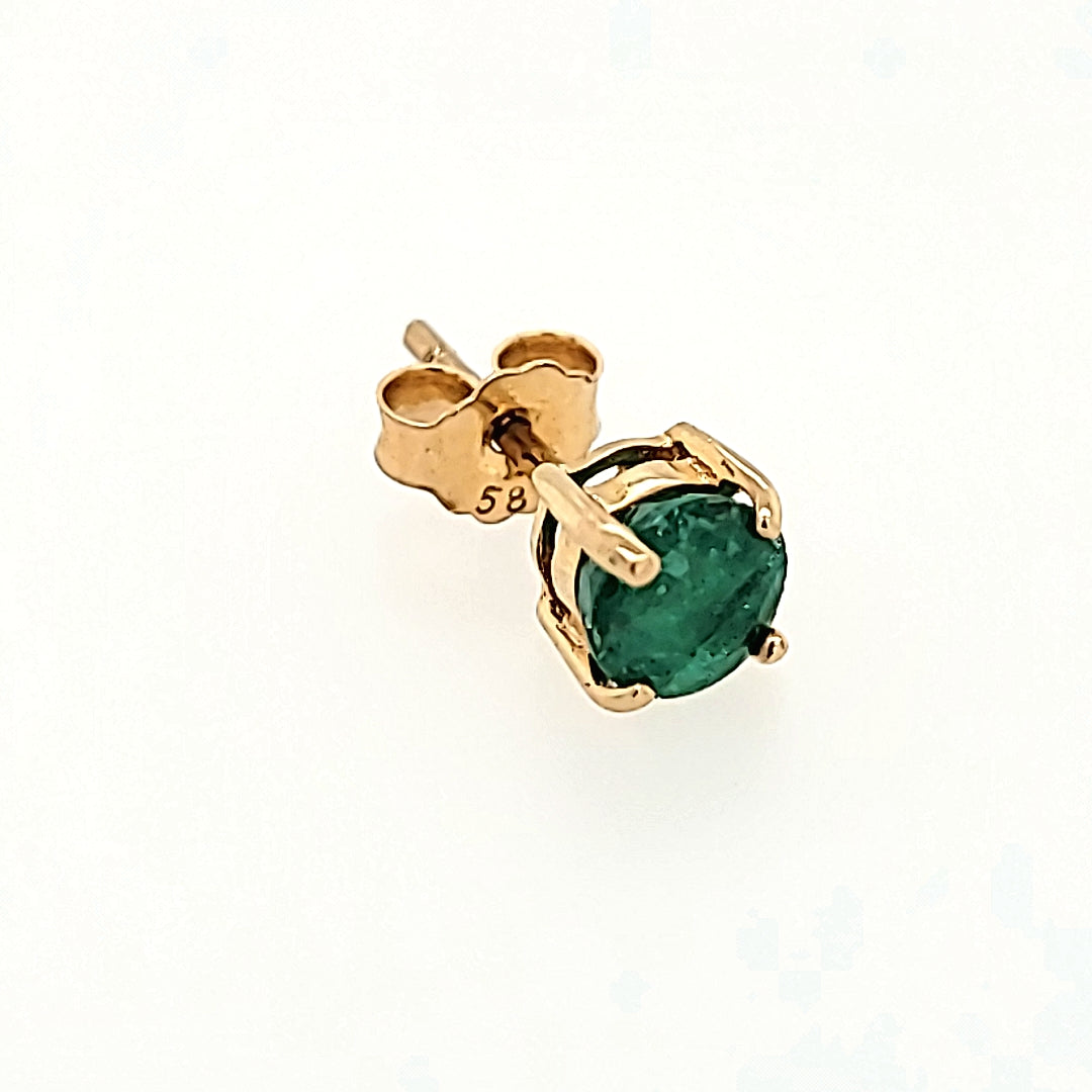 4.5mm Round Cut Emerald Studs in 14k Gold