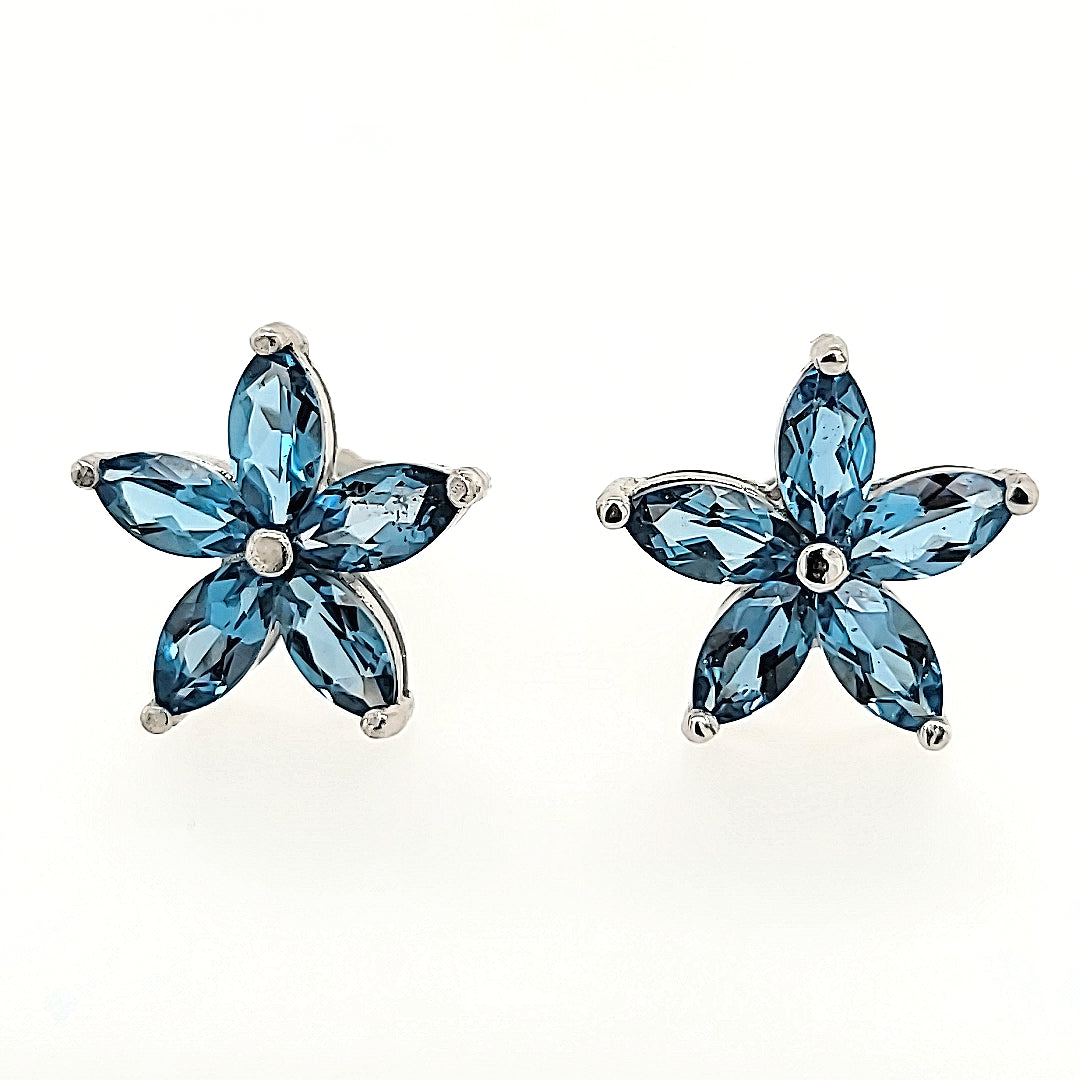 Floral Blue Topaz Studs in 14k Gold