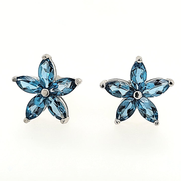Floral Blue Topaz Studs in 14k Gold
