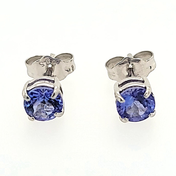 Round Cut Tanzanite Studs in 14k Gold