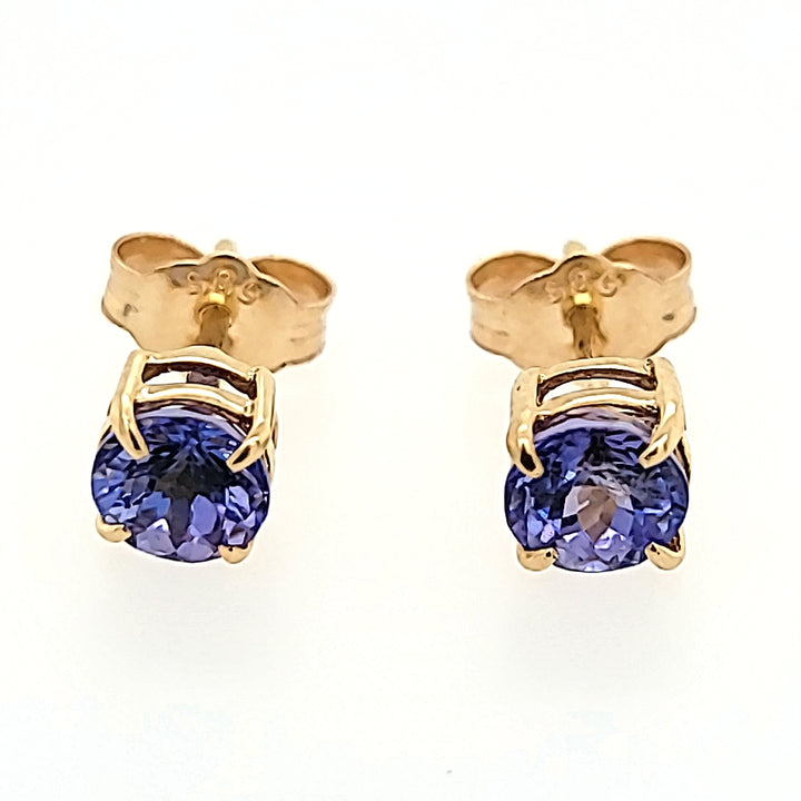 Round Cut Tanzanite Studs in 14k Gold