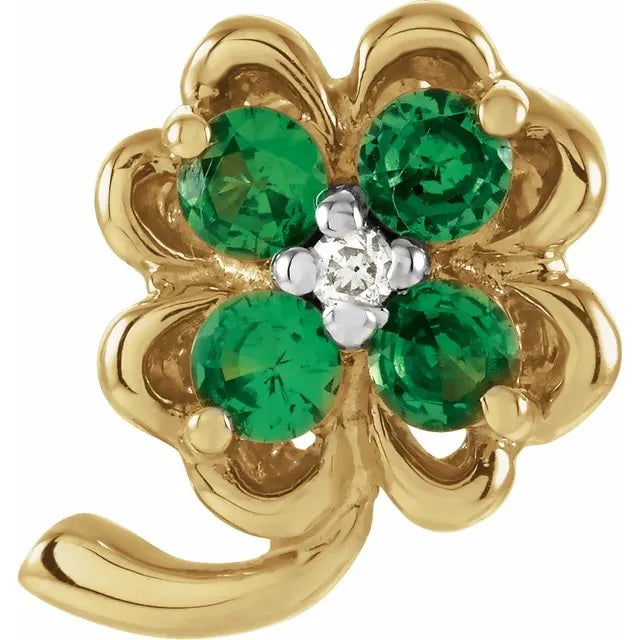 Four-Leaf Clover Tsavorite Garnet and Diamond Pendant in 14k Gold