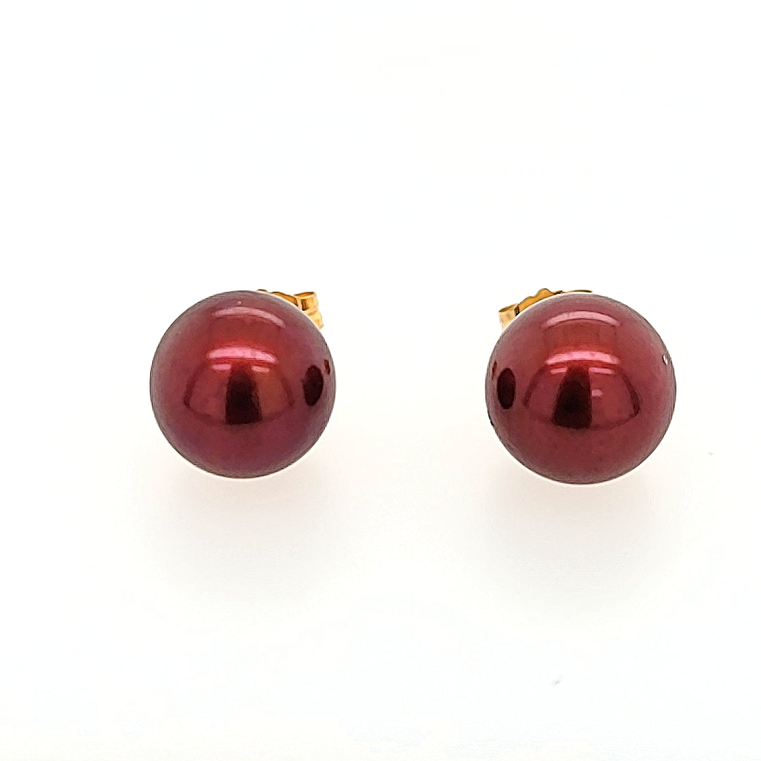 9.5mm Chocolate Pearl Studs in 14k Gold