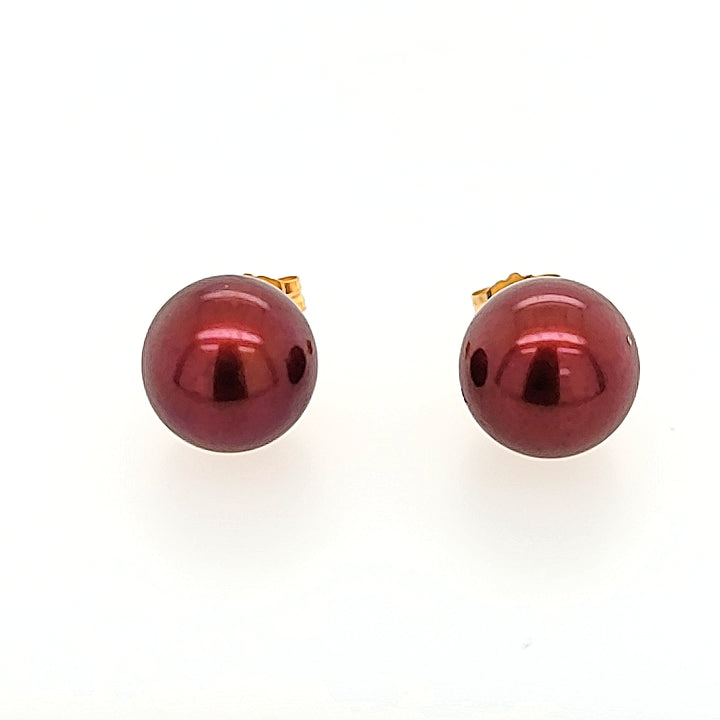 9.5mm Chocolate Pearl Studs in 14k Gold