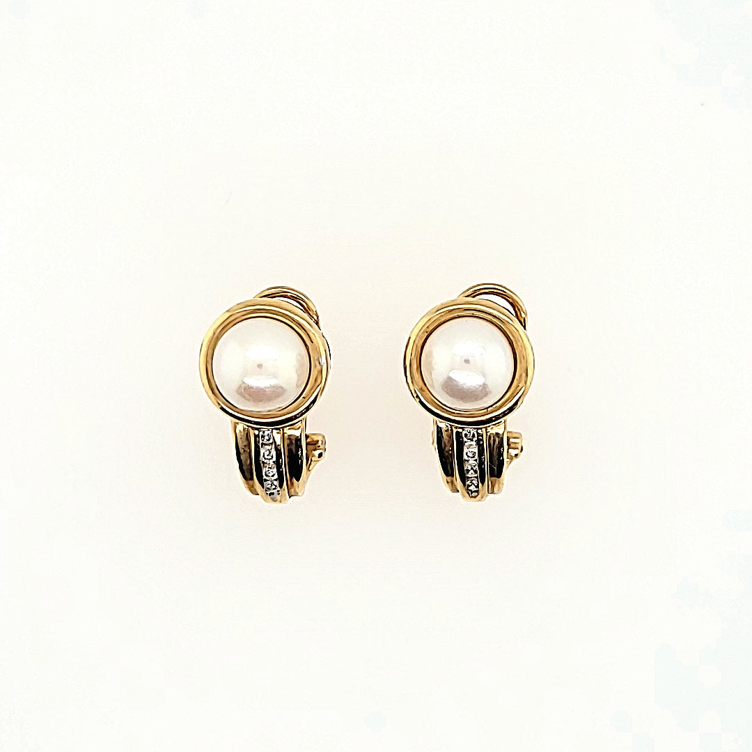 Pearl Earrings with Diamond Accents in 14k Gold
