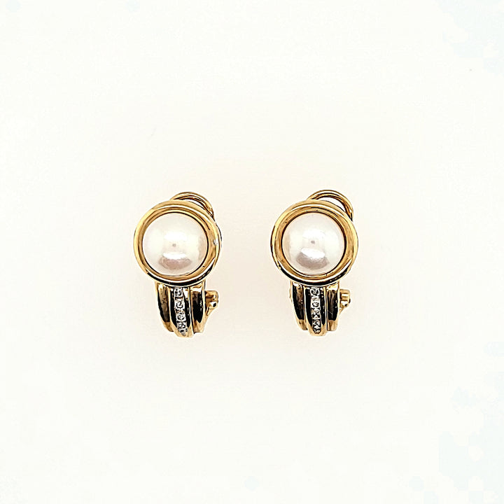 Pearl Earrings with Diamond Accents in 14k Gold