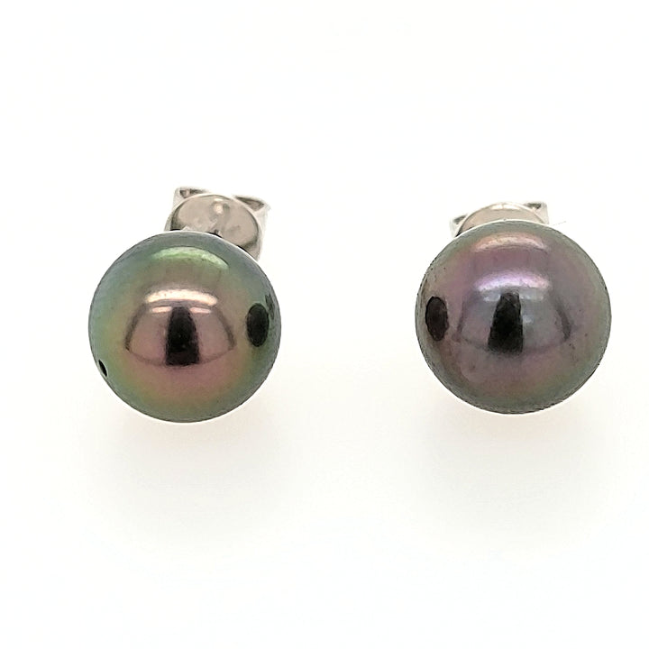 Black Pearl Studs in 18k Gold