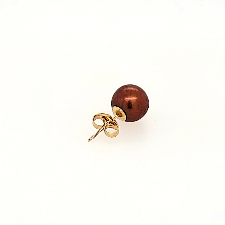 8.5mm Chocolate Pearl Studs in 14k Gold