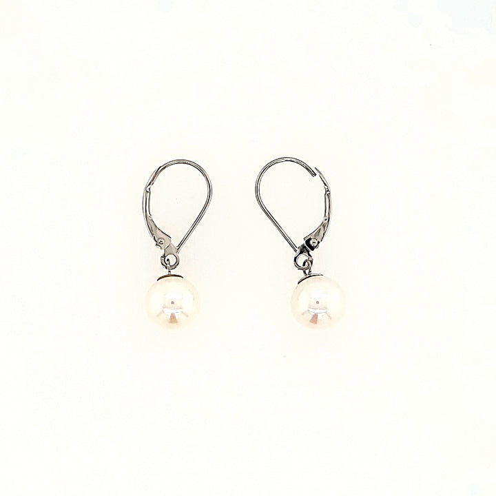 8mm Leverback Pearl Earrings in 14k Gold