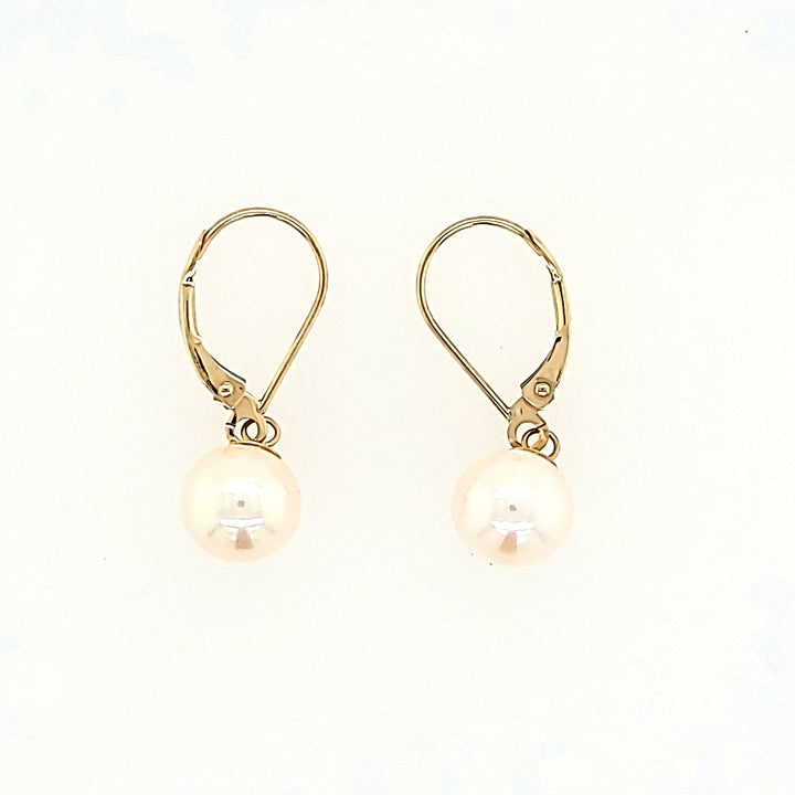8mm Leverback Pearl Earrings in 14k Gold