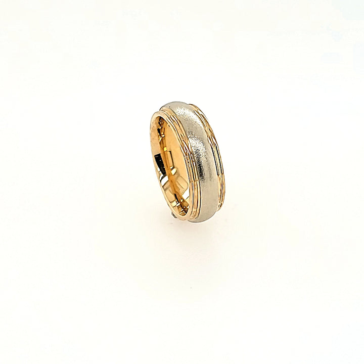Two-Toned Wedding Band with Sandblasted Center in 10k Gold