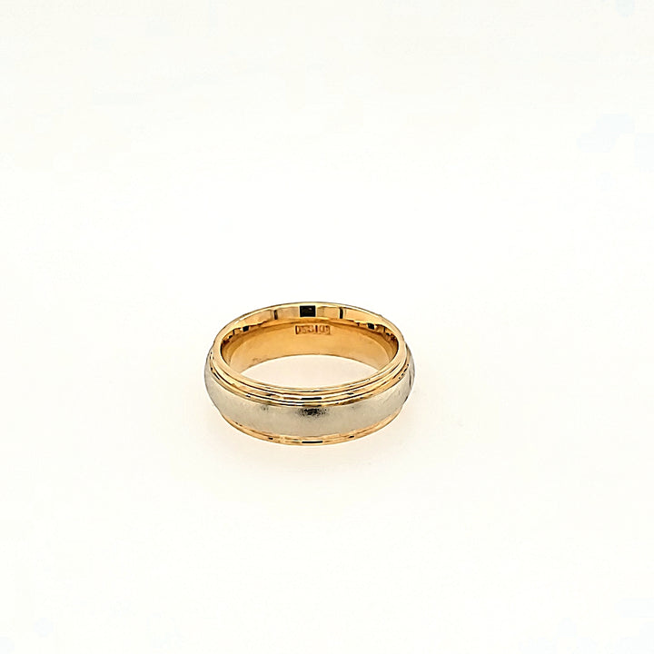 Two-Toned Wedding Band with Sandblasted Center in 10k Gold