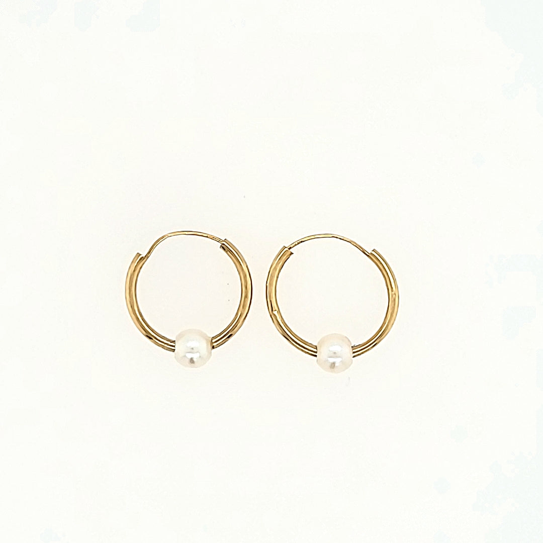 Hoop Earrings with Pearl Beads in 14k Gold