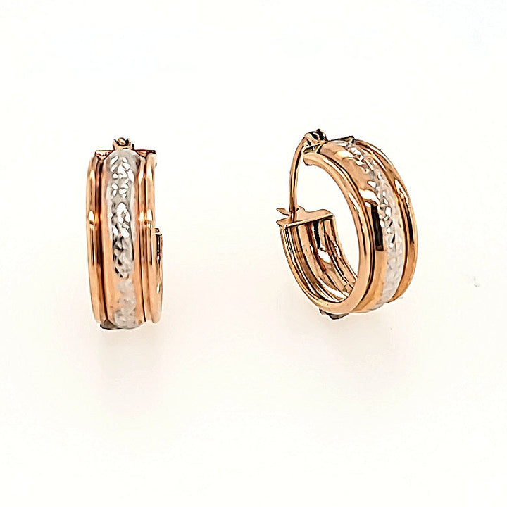 Hoop Earrings with Diamond Cut Center in 14k Gold