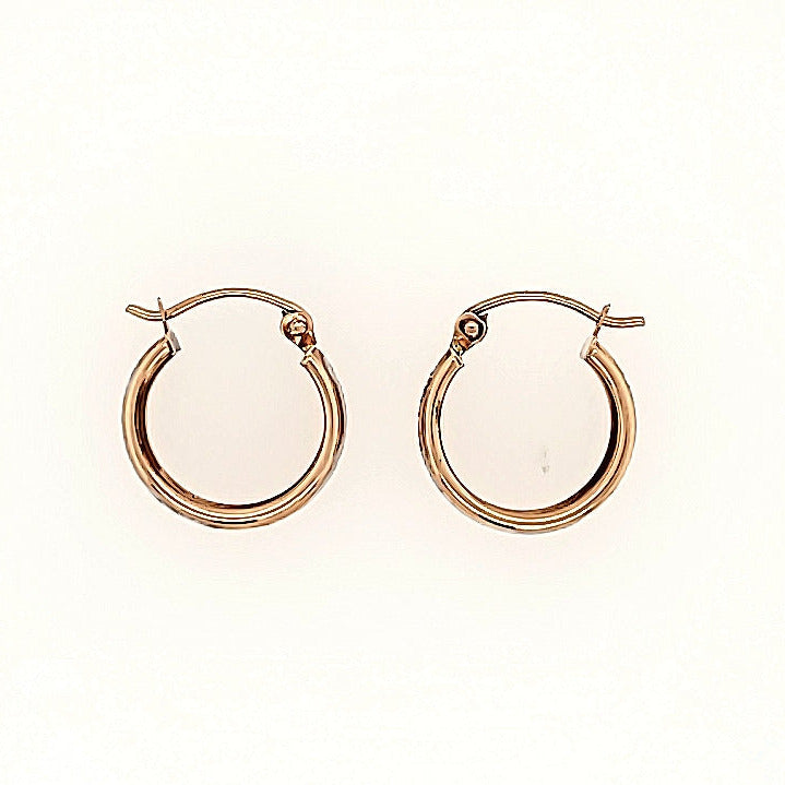 Hoop Earrings with Diamond Cut Center in 14k Gold