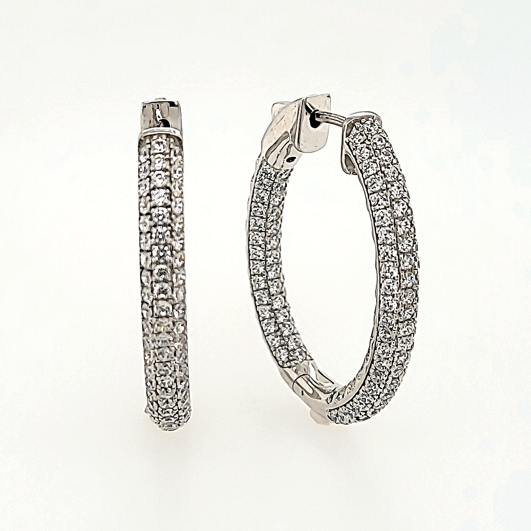 Oval Hoop Earrings with Cubic Zirconia in Sterling Silver